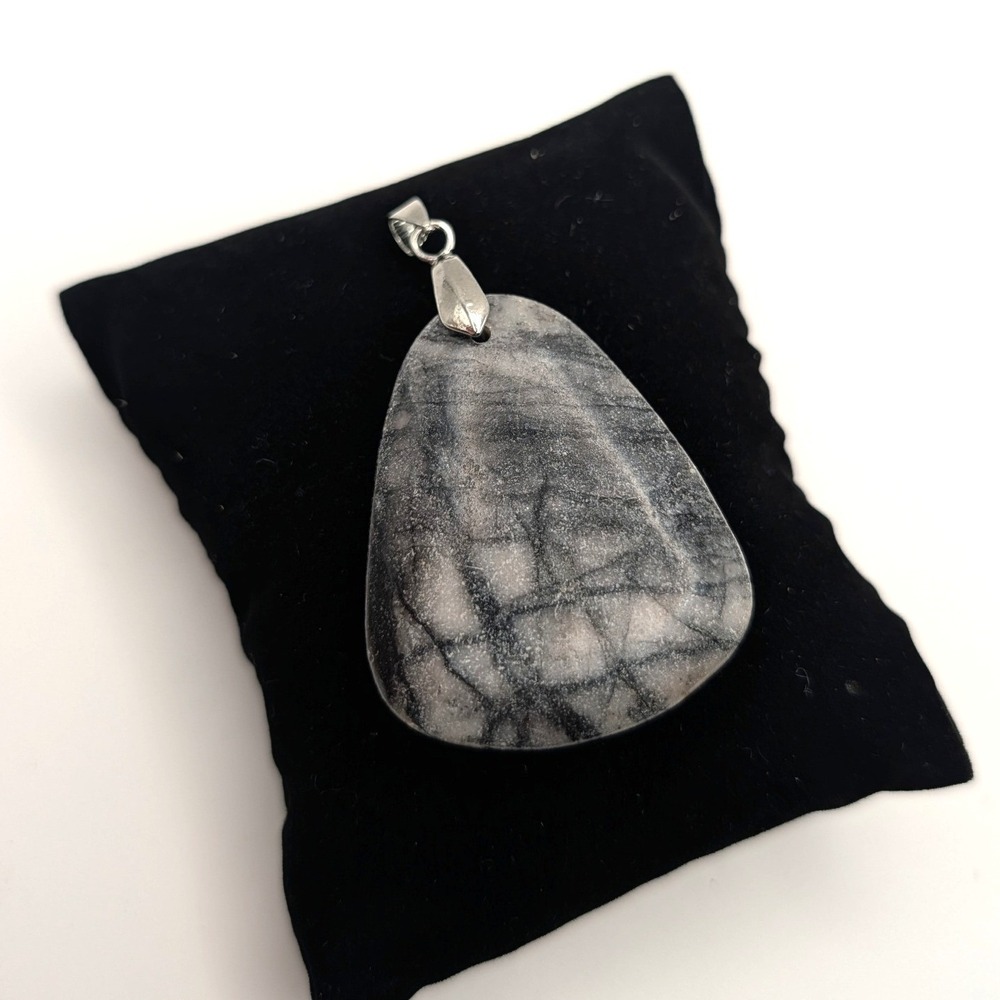 Natural Picasso Jasper/Marble Stone Teardrop Pendant Teardrop Grey Black 2"